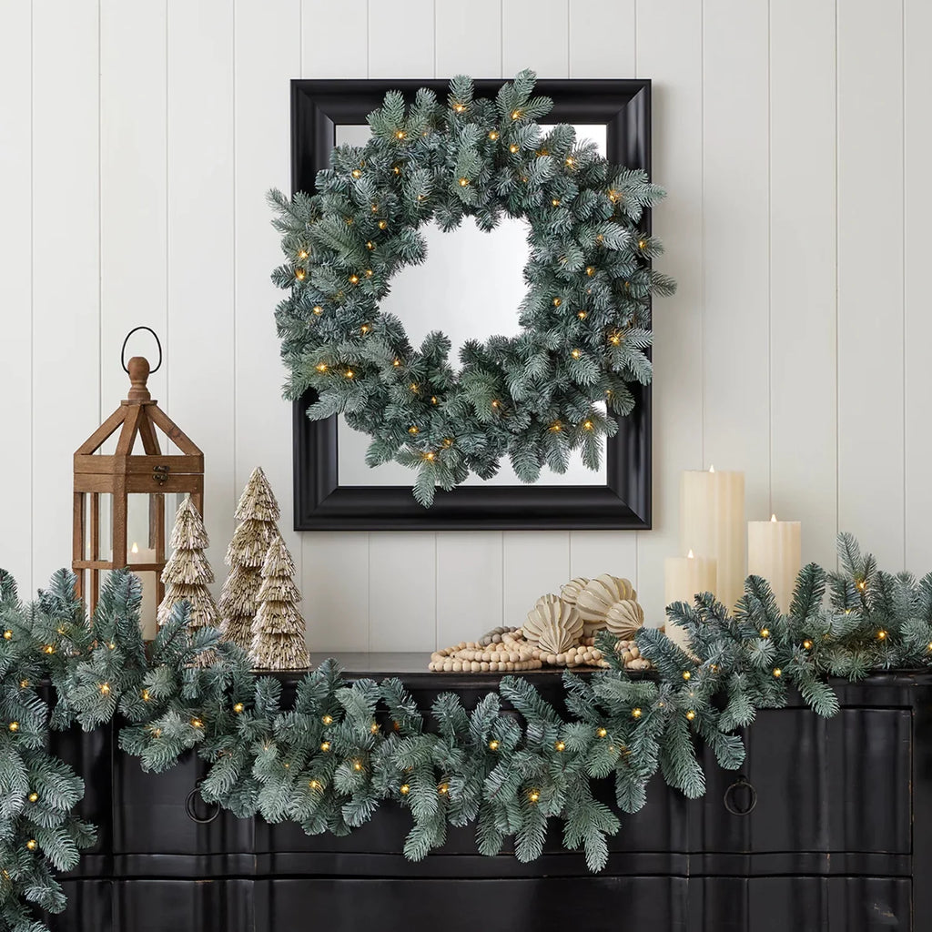 Blue Spruce 9ft Garland Pre-Lit with 50 Warm White LED Lights N28037