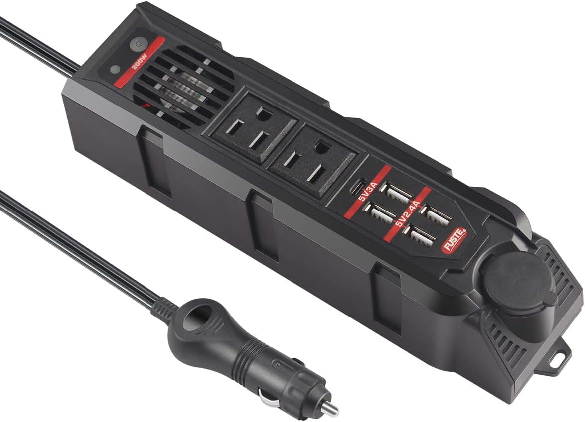 200W Car Power Inverter, 12V to 110V AC Converter with Type C Port, Dual AC Outlets and 4 USB, Pack of 2 I6236