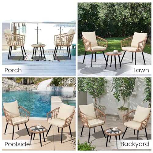 Beige 3 Piece Outdoor Wicker Bistro Set with Cushions G796092