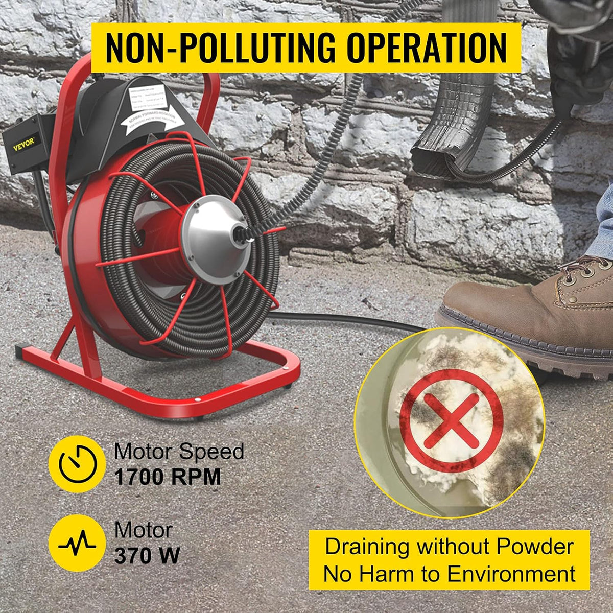 75Ft x 1/2Inch 370W Electric Drain Auger Cleaner with 8 Cutters U463440
