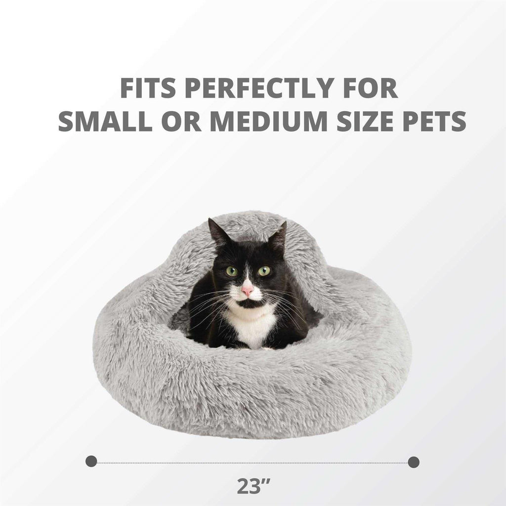 Soft Faux Fur Cat Bed Cave Hooded Blanket Dog Couch M20131