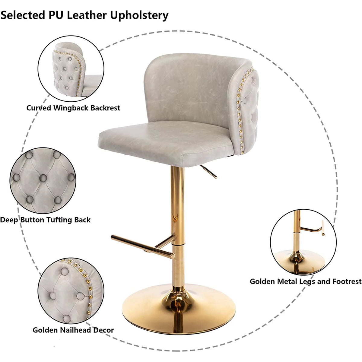 Beige Upholstered Bar Stools Set of 2 M272