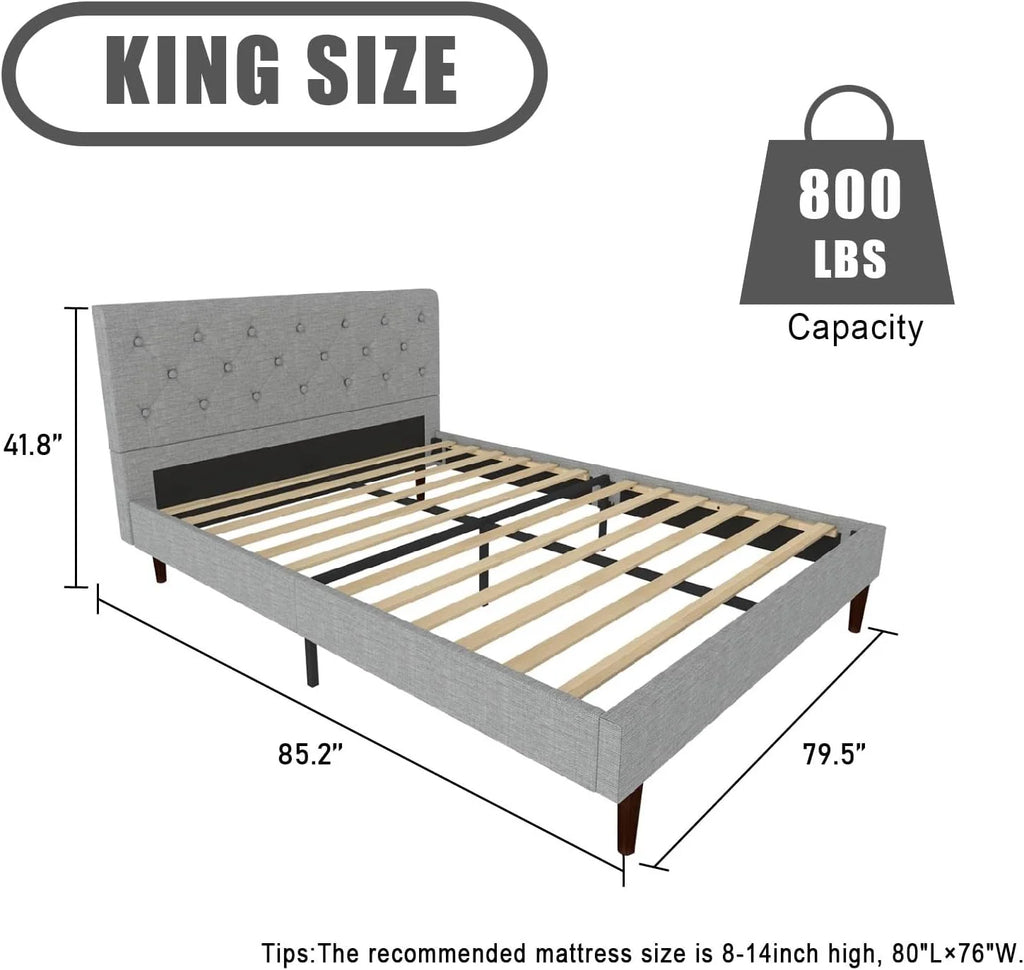 Queen Size Upholstered Platform Bed Frame with Wooden Slats Q9545