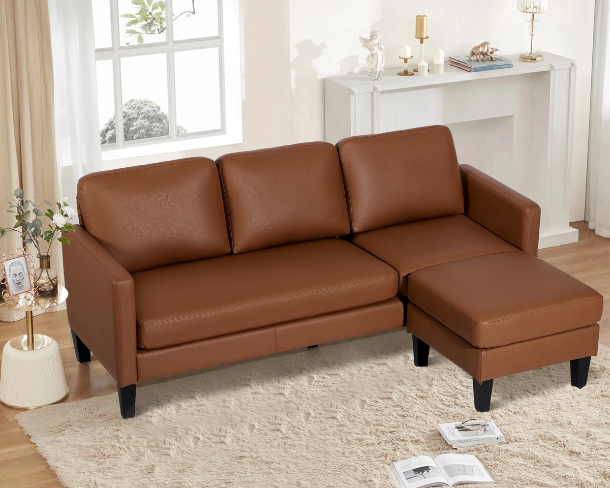 Brown Faux Leather L Shaped Sectional Sofa T1145