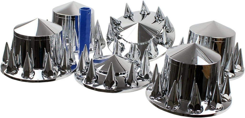 ABS Chrome Plastic Front and Rear Axle Cover Full Kits with 33mm Thread-On Flange Nut Covers and Removable Center Cap O4531