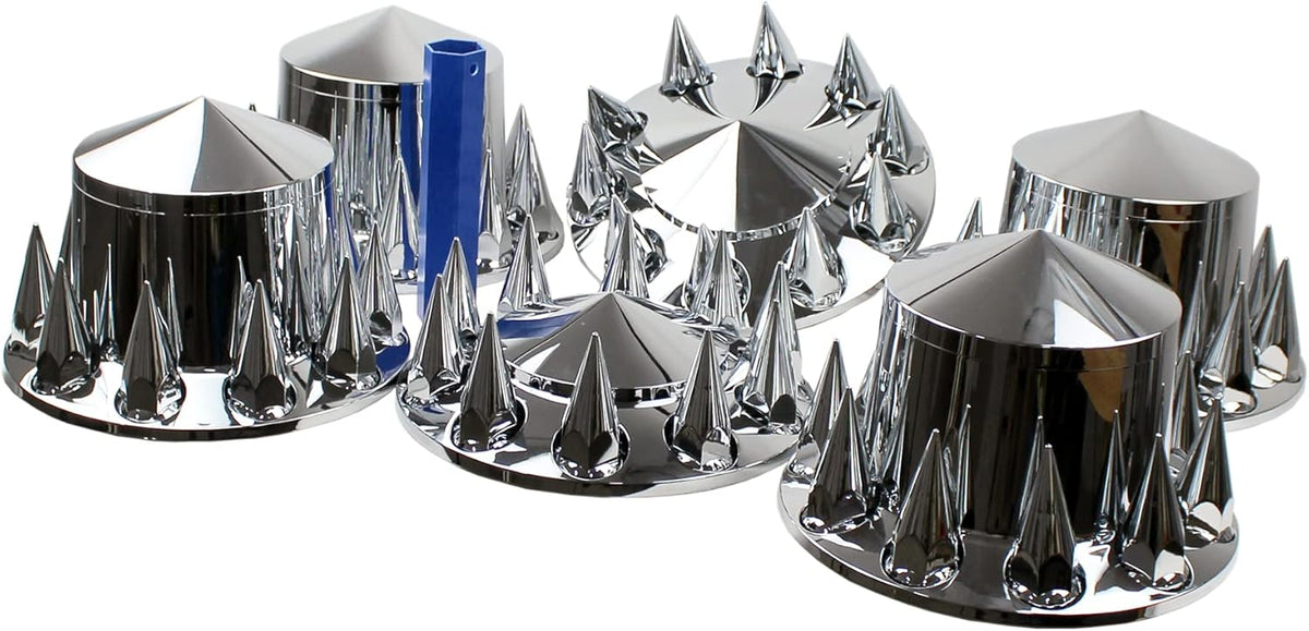 ABS Chrome Plastic Front and Rear Axle Cover Full Kits with 33mm Thread-On Flange Nut Covers and Removable Center Cap O4531
