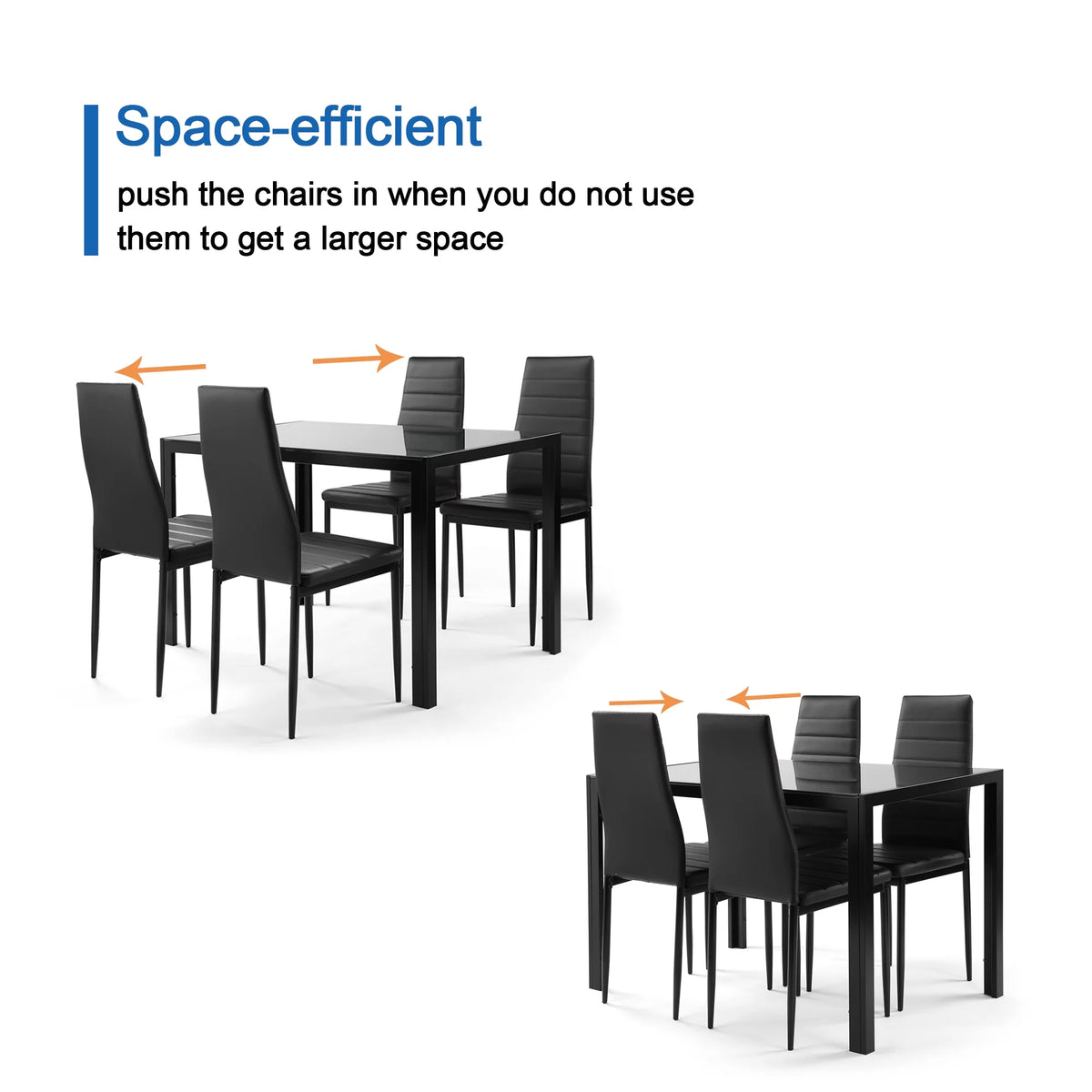 5 Pieces Tempered Glass Dining Table Set with 4 Faux Leather Chairs Black Y641534