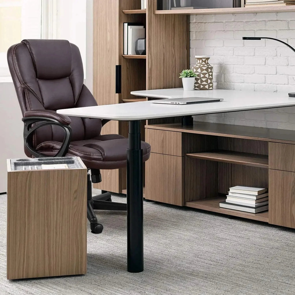 Brown Faux Leather High-Back Office Chair with Lumbar Support S99460