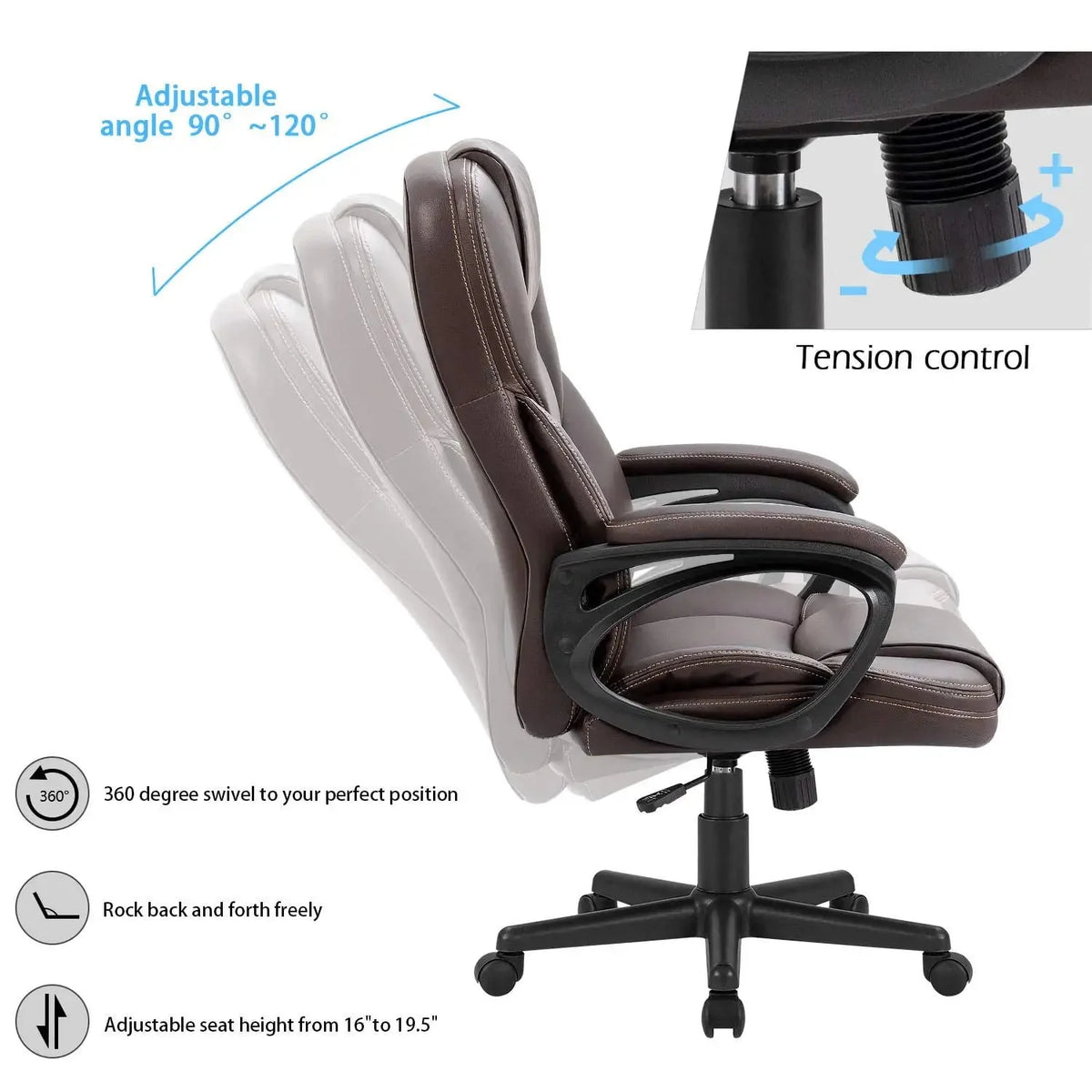 Brown Faux Leather High-Back Office Chair with Lumbar Support S99460