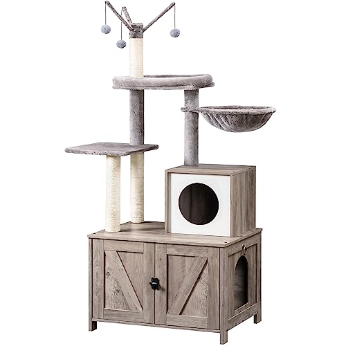 Wooden Cat Tree with Litter Box Enclosure D973