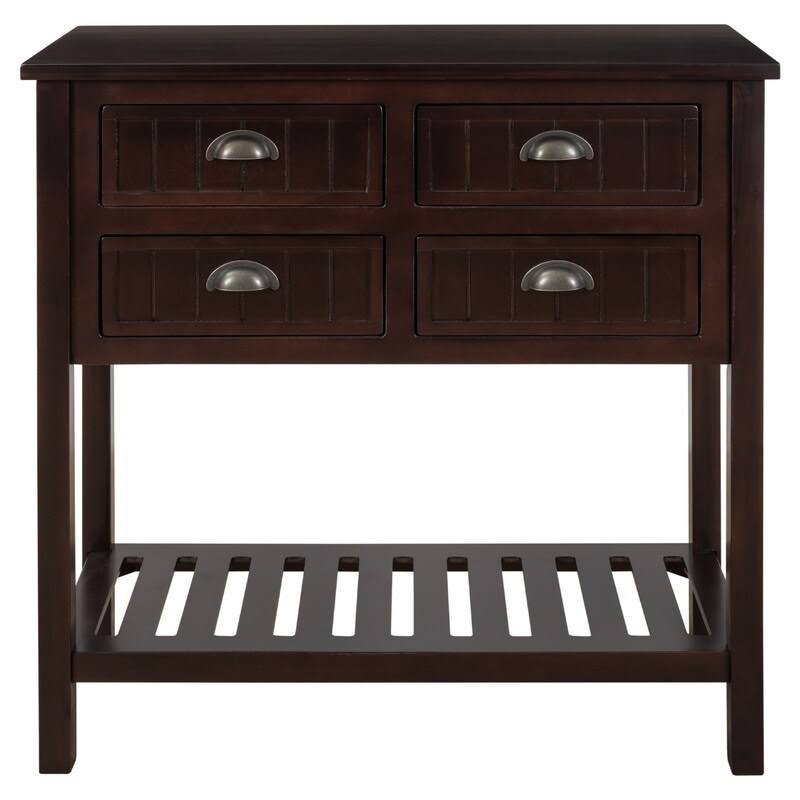 Solid Wood Console Table with 4 Drawers and Slatted Shelf Z6105