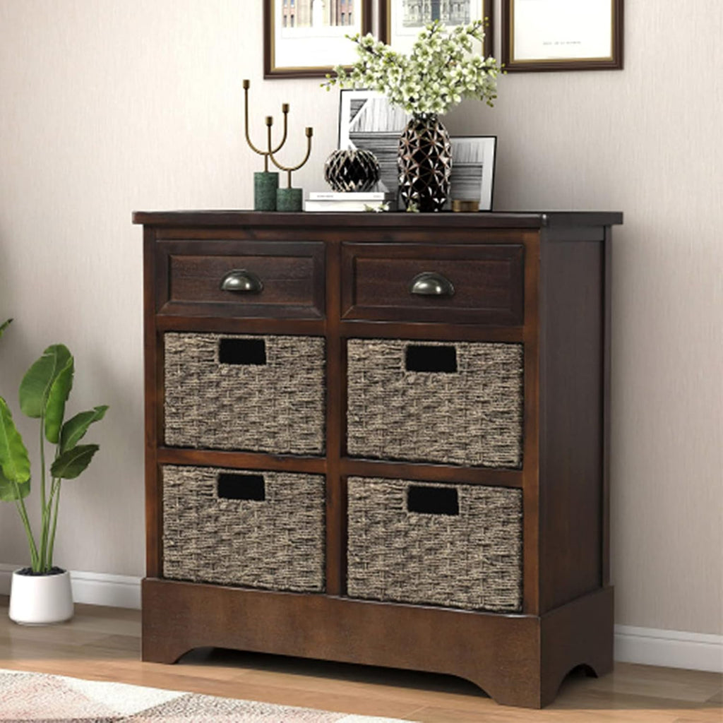 Antique Navy Wood Storage Chest with 2 Drawers and 4 Baskets D371072