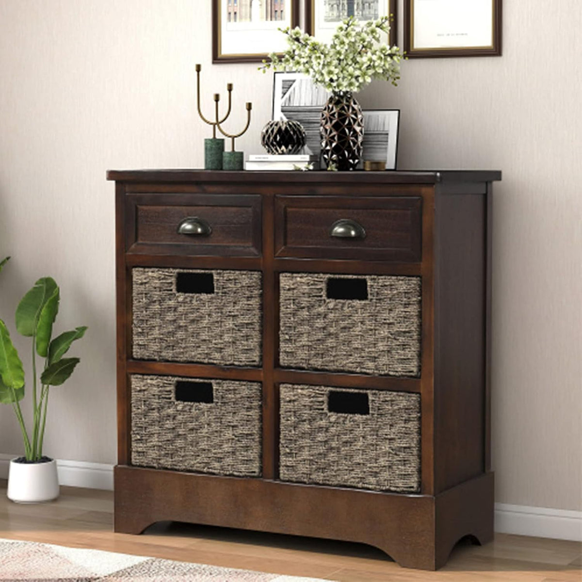 Antique Navy Wood Storage Chest with 2 Drawers and 4 Baskets D371072
