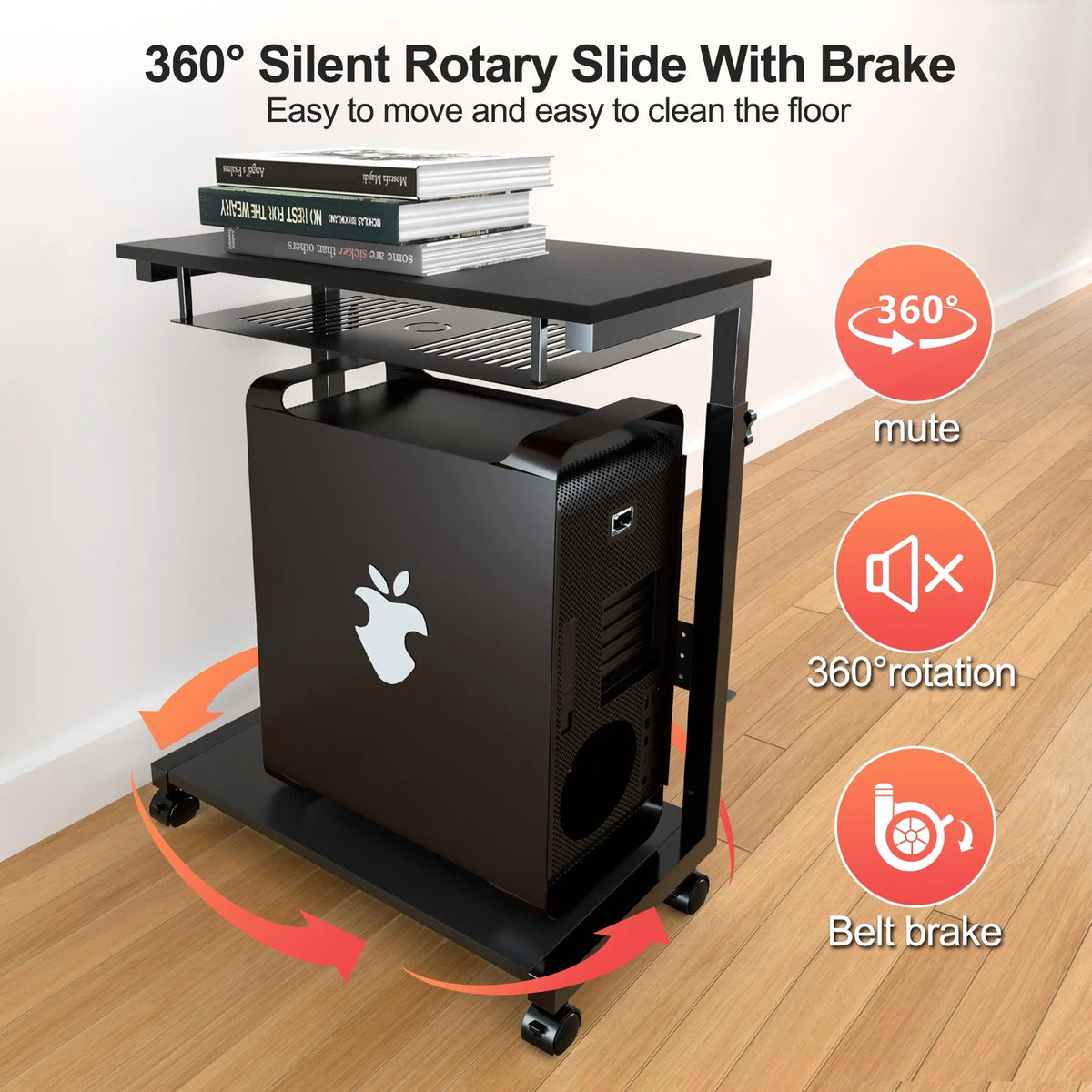 3 Tier Wooden Computer Tower Stand with Rolling Casters A278800