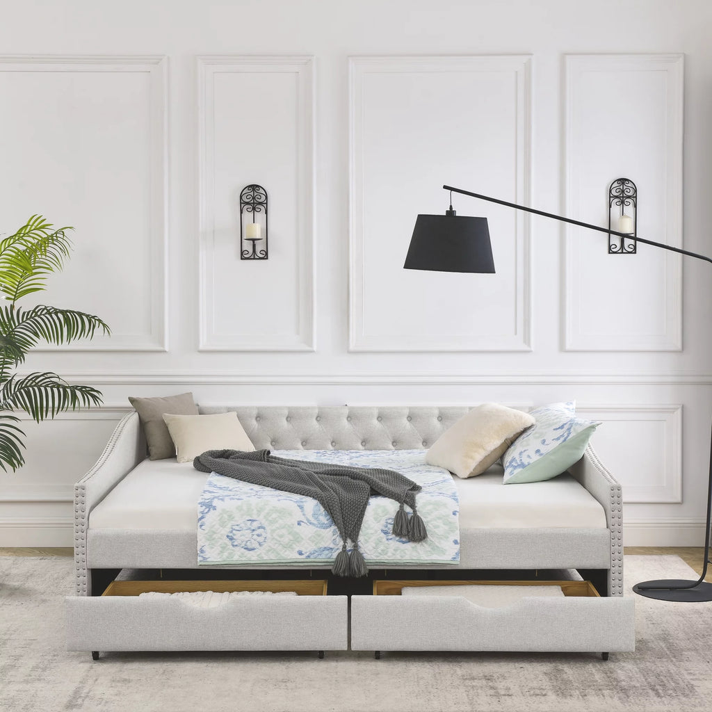 Upholstered Queen Size Daybed with Drawers Q3081