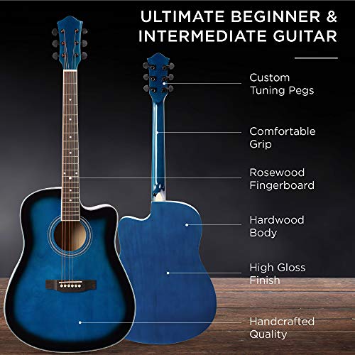 Natural Full Size Acoustic Guitar Starter Set with Case, Strap, Capo, Strings, Picks T391979