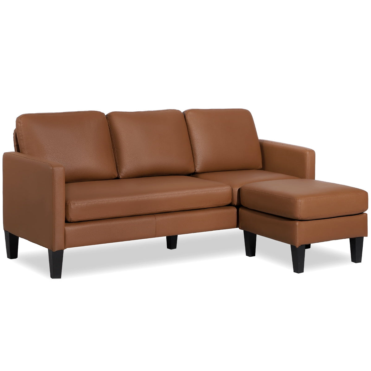 Brown Faux Leather L Shaped Sectional Sofa T1145