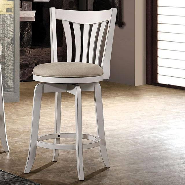 White Wood and Fabric Swivel Bar Height Stool P44719