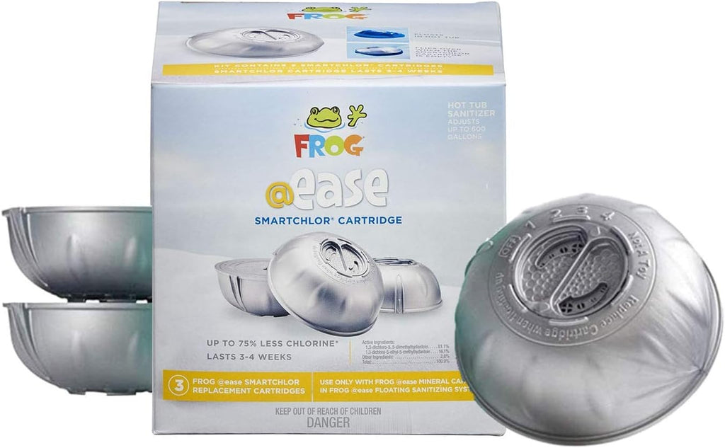 Frog @Ease Floating System with 3 Refill SmartChlor Replacement Mineral Cartridges, Jump Start Shock and 30 Test Strips with Bonus White Spa Thermometer N326
