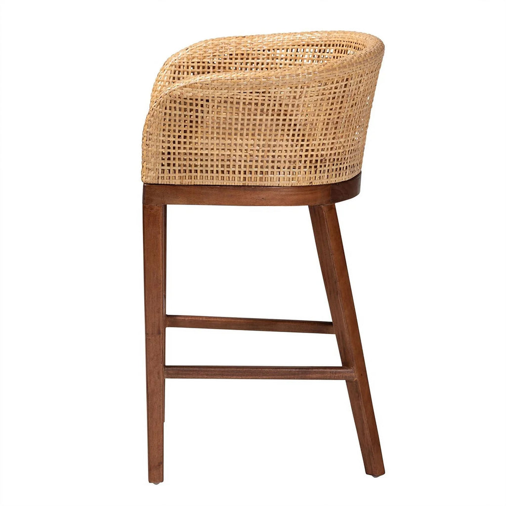 Natural Rattan and Walnut Brown Acacia Wood Counter Stool J40121