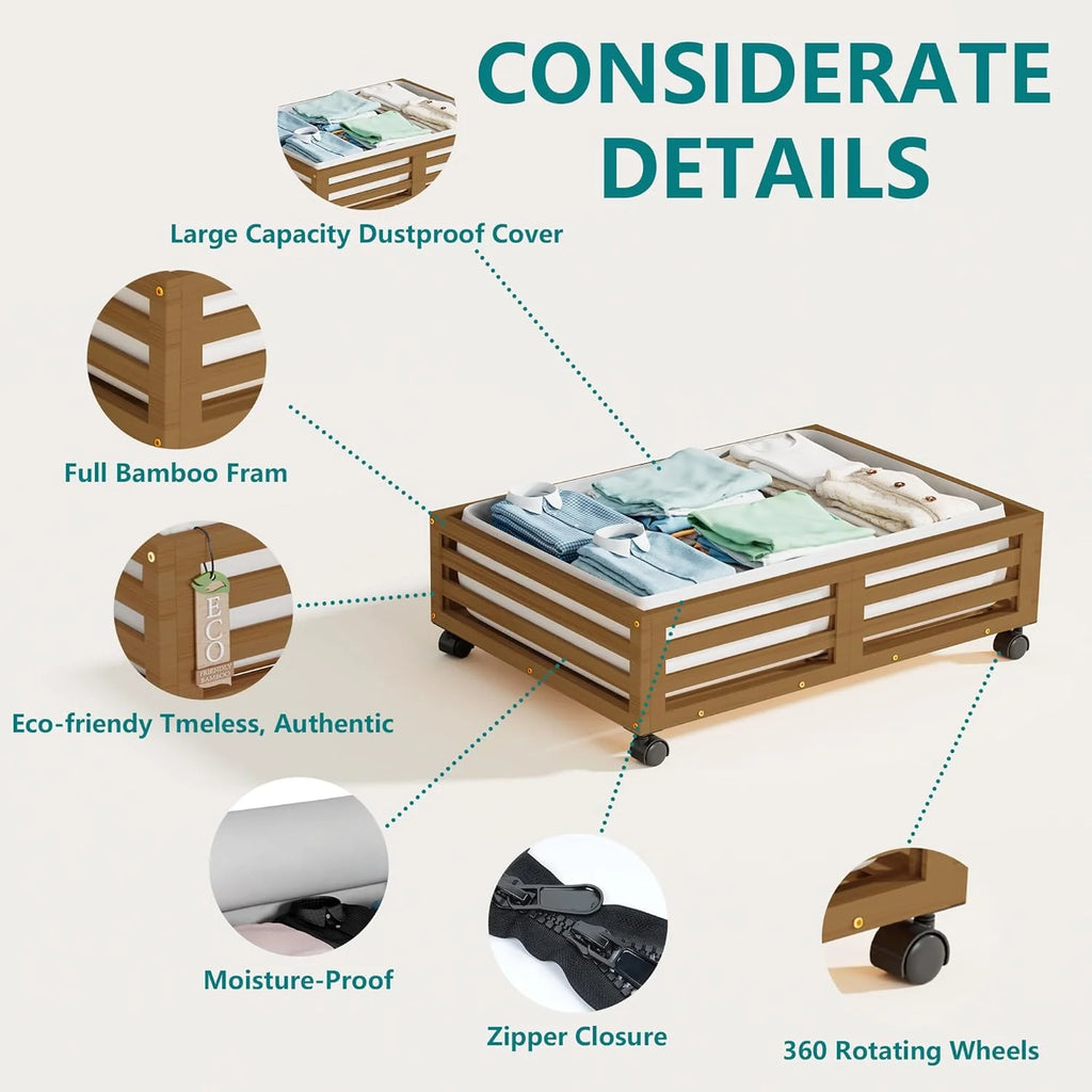 Bamboo Under Bed Storage Containers with Wheels 2 Packs H42475