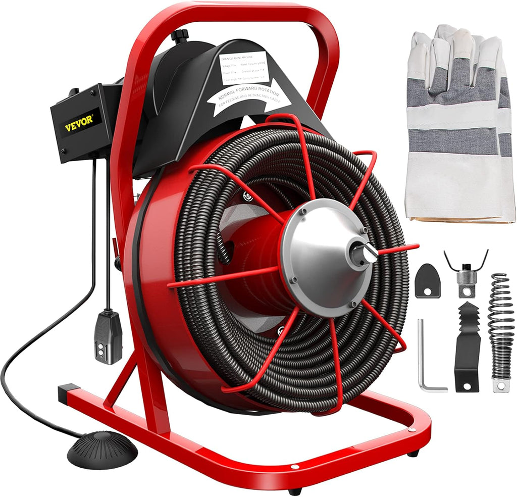 75Ft x 1/2Inch 370W Electric Drain Auger Cleaner with 8 Cutters U463440