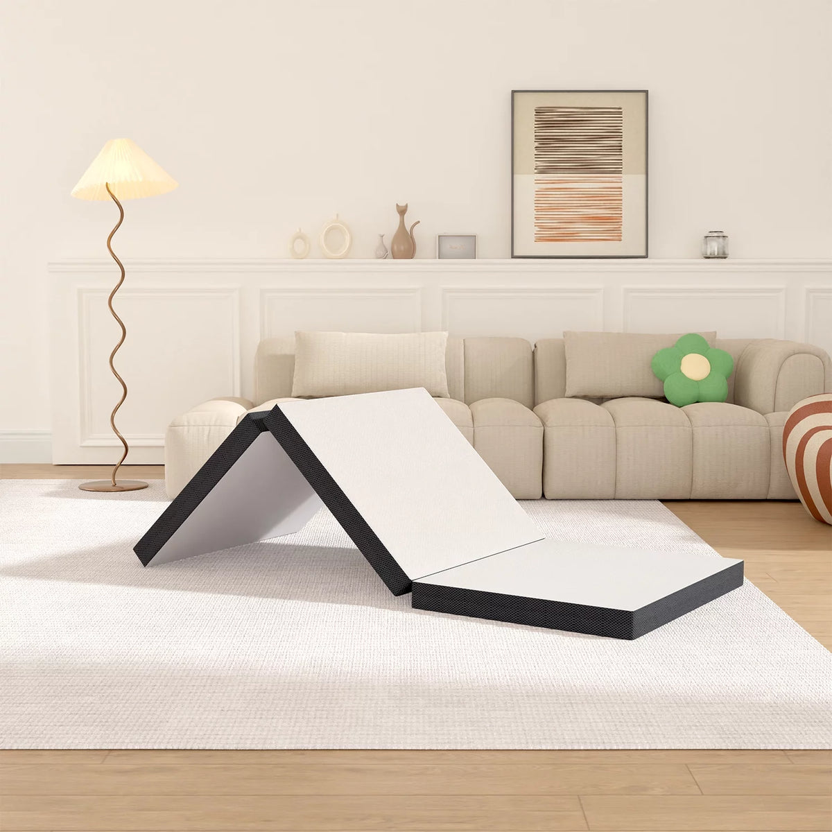 4 inch Tri Fold Memory Foam Mattress Topper with Washable Cover Q3262