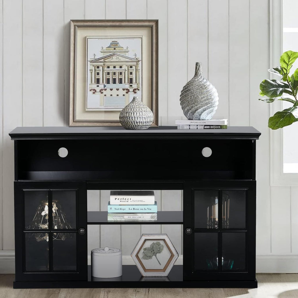 Black Fireplace TV Stand with Insert Fireplace and Adjustable Shelves T5889