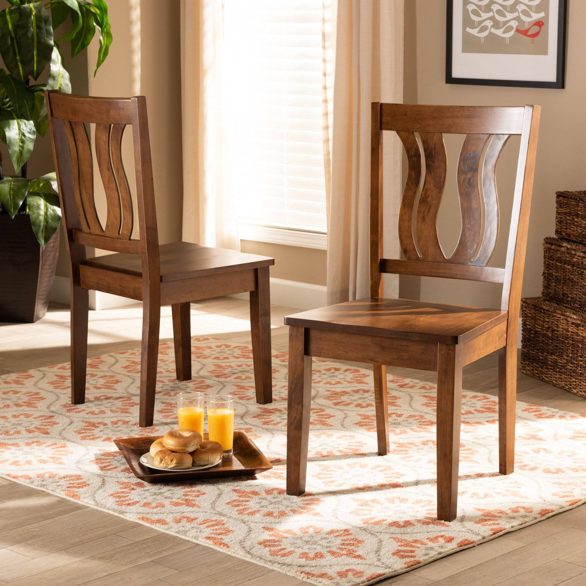 Walnut Brown Finished Wood 2-Piece Dining Chair Set M563108