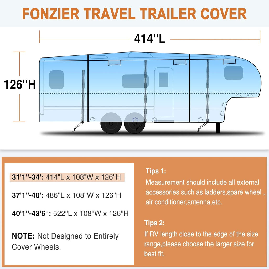 5 Layers Top 5th Wheel RV Cover Heavy Duty Camper Cover Y7728