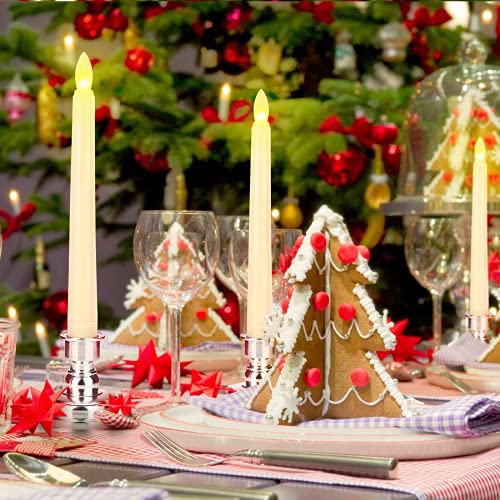 9 Packs White Gold LED Flameless Flickering Taper Candles with Remote Timer G59233
