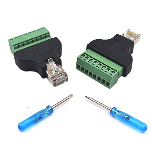 2-pack RJ45 Ethernet 8P8C Male to AV 8 Pin Screw Terminal Adapter Block Plug T7314