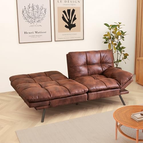Brown Faux Leather Memory Foam Futon Sofa Bed W876