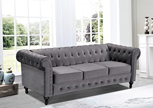 3-Piece Velvet Chesterfield Sofa Set, Grey X300