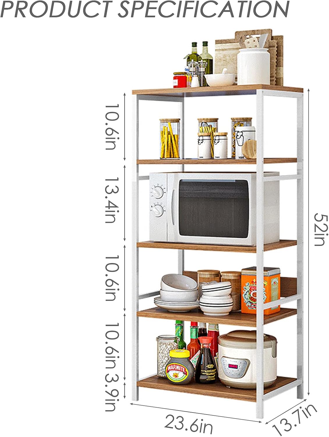 5 Tier Industrial Bookshelf with Metal Frame, Rustic Wood and Metal Shelving Unit, Oak X64236