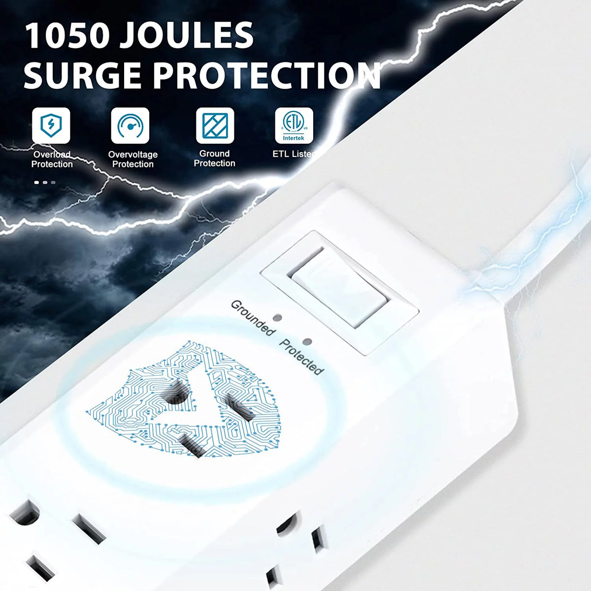 Surge Protector Power Strip with 9 Outlets 2 USB-A 1 USB-C 5 Ft Extension Cord F15987
