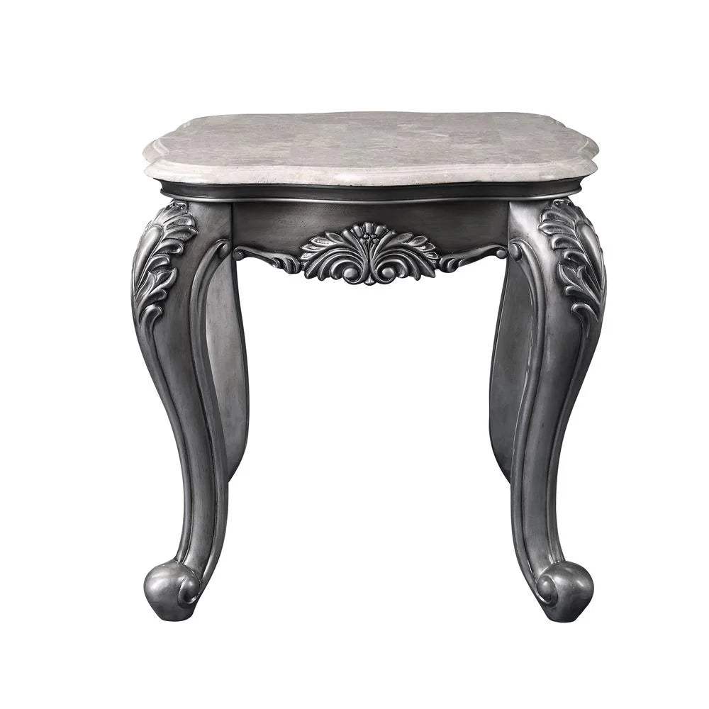 Gray Marble Top Wooden End Table W61042