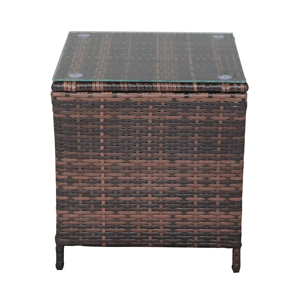 Square Tempered Glass Top Wicker Rattan Side Table with Storage P73799