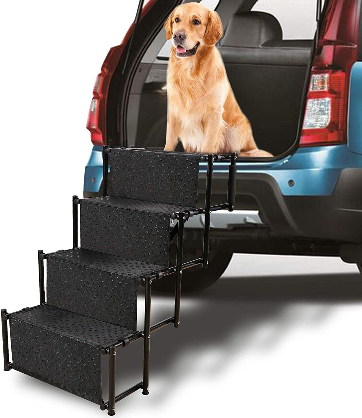 Black 5 Steps Metal Fram Folding Pet Dog Car Ramp with Shoulder Strap A761683