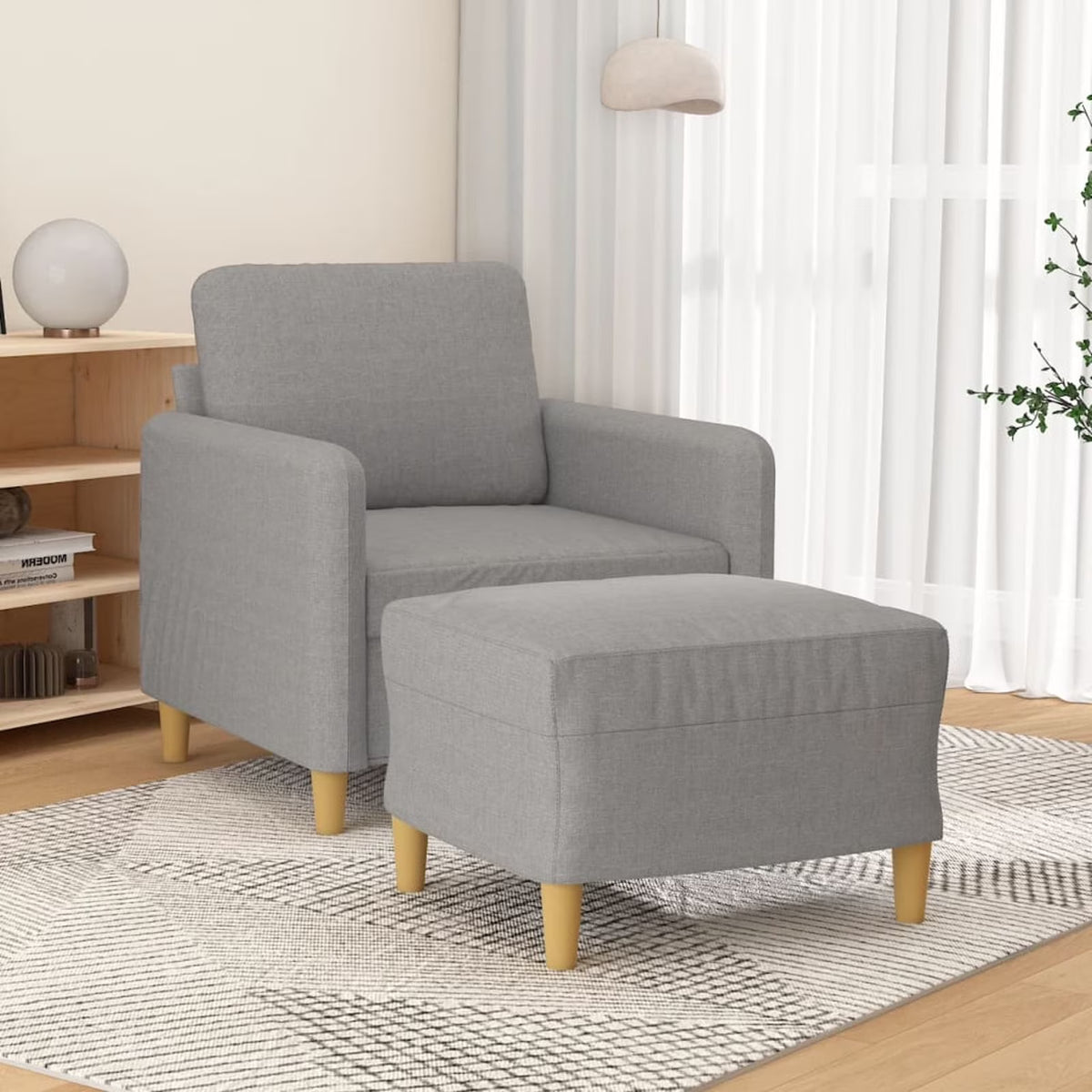 Light Gray Fabric Sofa Chair with Footstool I748066