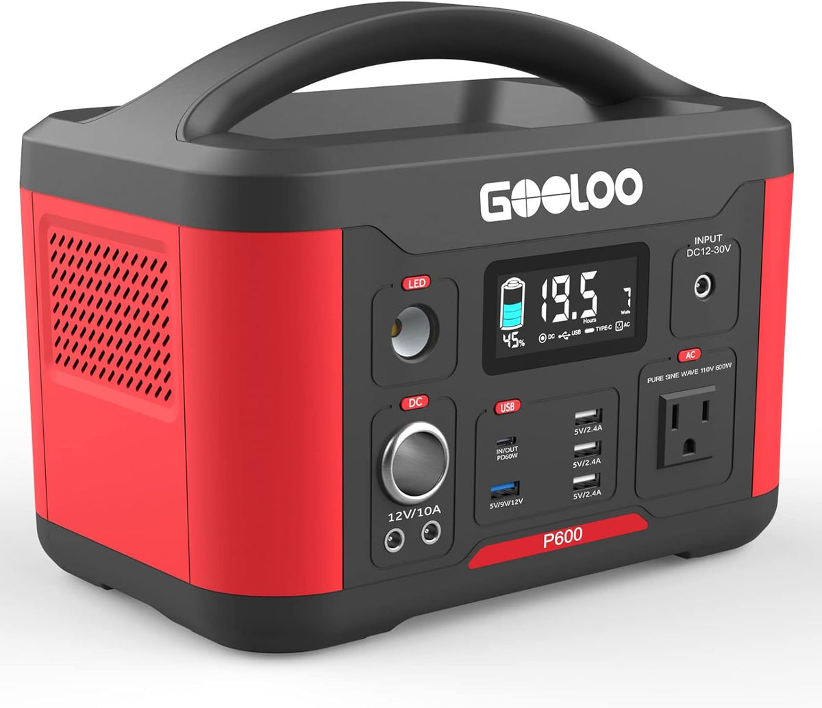 Portable Power Station 626Wh 600W AC Outlets Lithium Battery Y74339