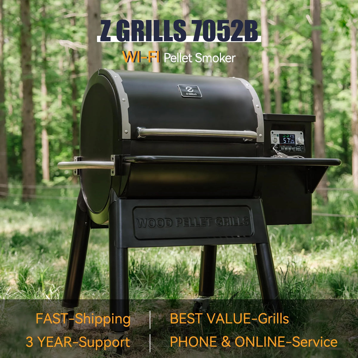 Pellet Grill & Smoker with Foldable Front Shelf, Ash Cleanout System, Rain Cover, 1056 sq.in Cooking Area W185