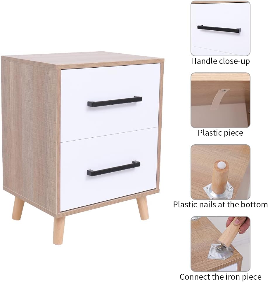 White 2 Drawer Nightstand with Solid Wood Legs M385