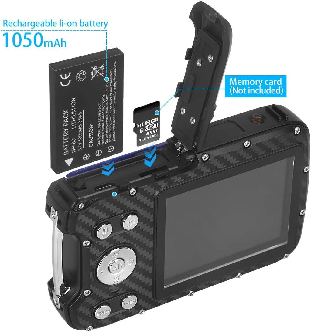 Waterproof Digital Camera 16MP HD 1080P Underwater Camera with Rechargeable Battery E50067