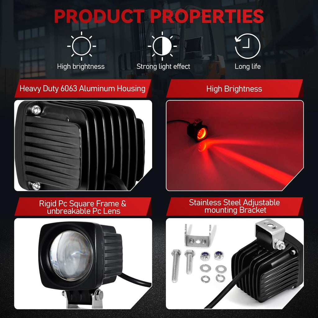 LED Forklift Safety Lights Red DC 12-100V 10W Pack of 2 A164622