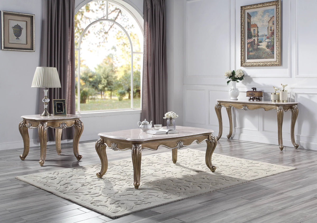 Sofa Table, Marble Top & Antique Bronze Finish D18816