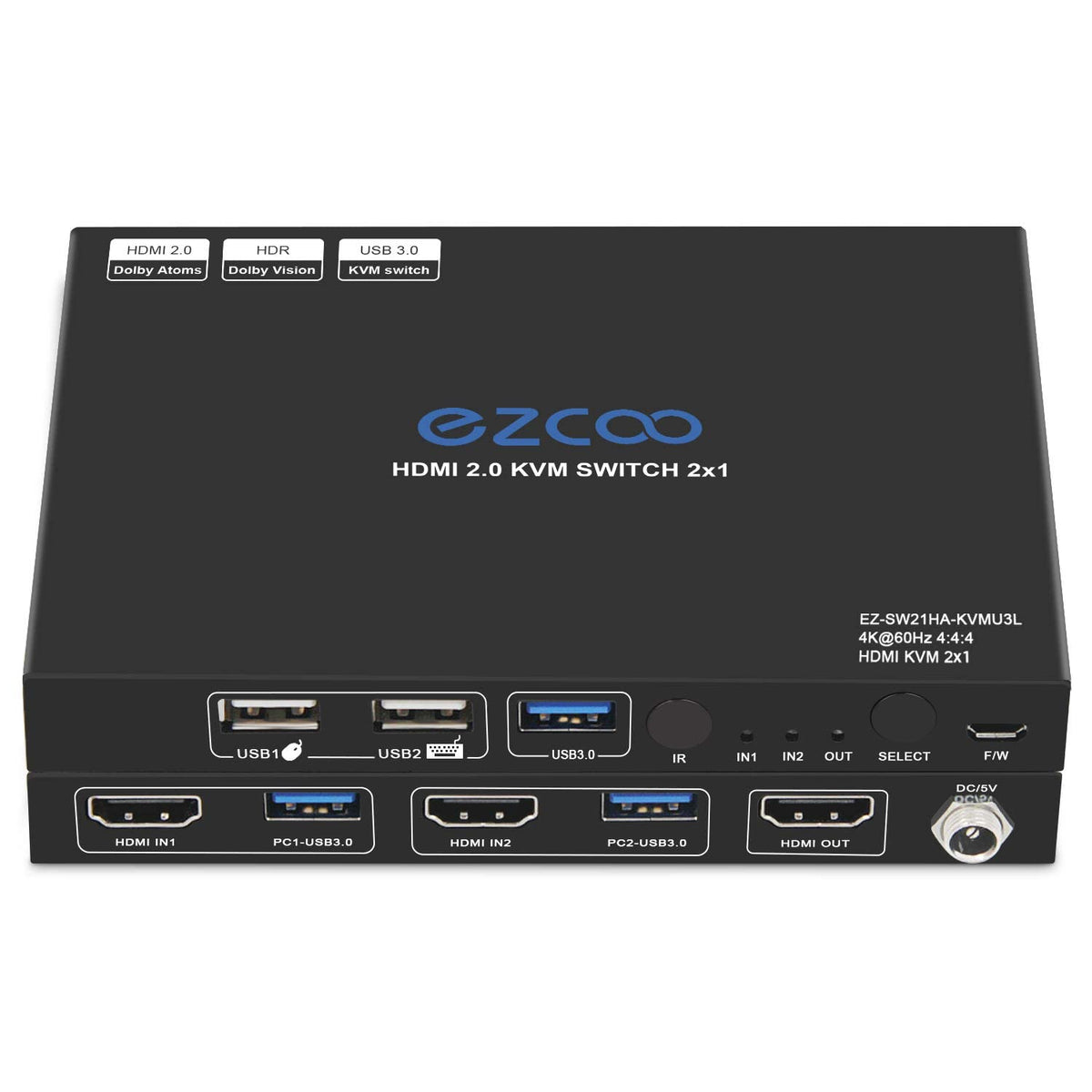 USB 3.0 KVM Switch HDMI 2-Port 4K60 with Stereo Audio Extractor C902