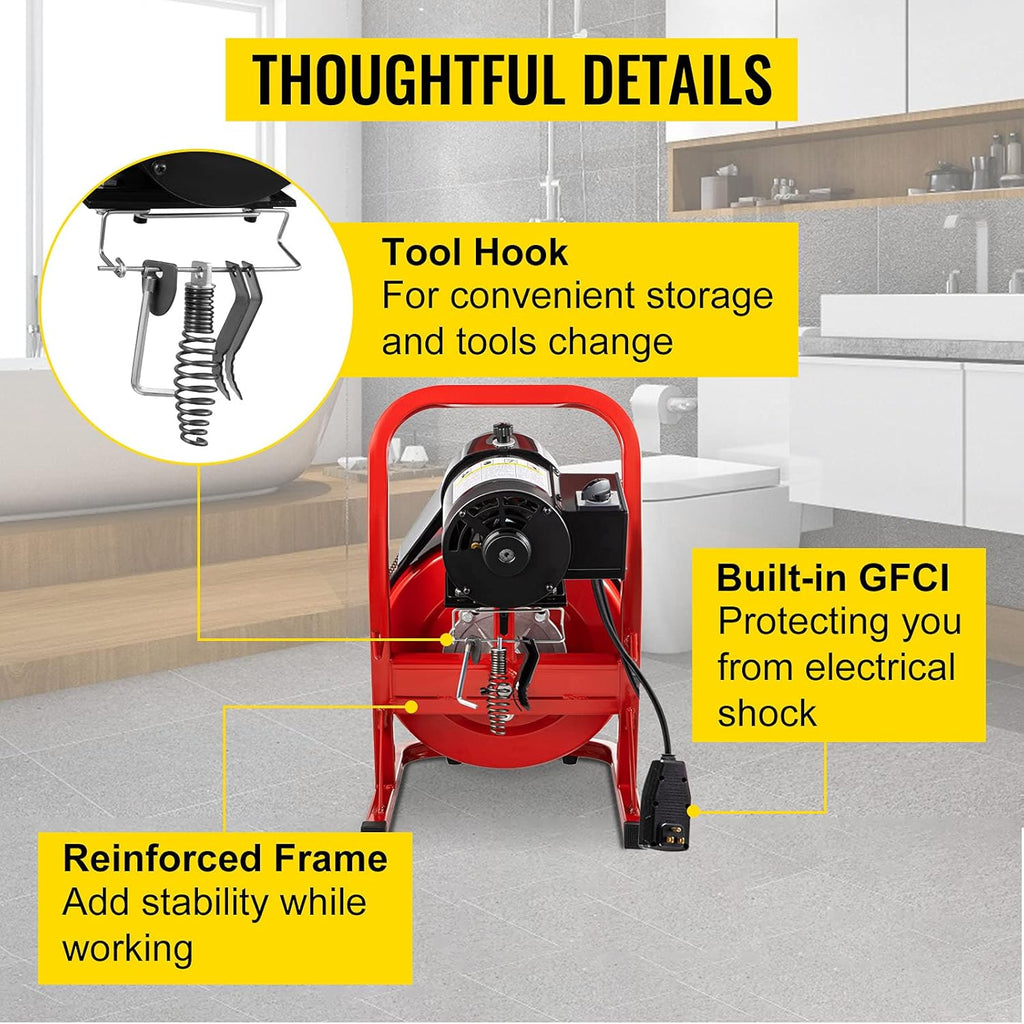 75Ft x 1/2Inch 370W Electric Drain Auger Cleaner with 8 Cutters U463440