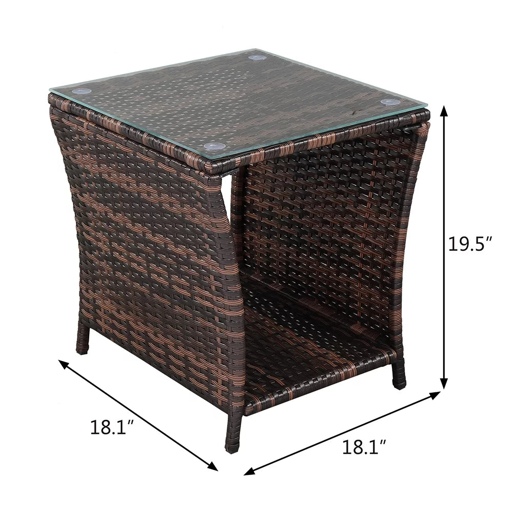 Square Tempered Glass Top Wicker Rattan Side Table with Storage P73799
