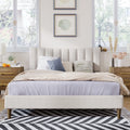 Beige Upholstered Queen Platform Bed Frame with Tufted Headboard E580065